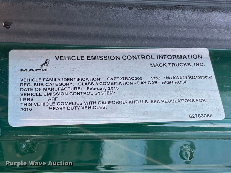 image for item YA2312 2016 Mack CXU613 semi truck