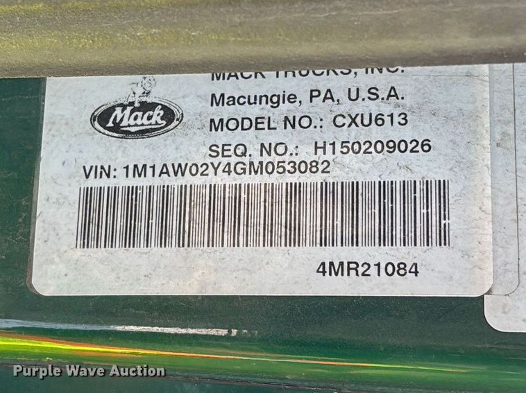 image for item YA2312 2016 Mack CXU613 semi truck