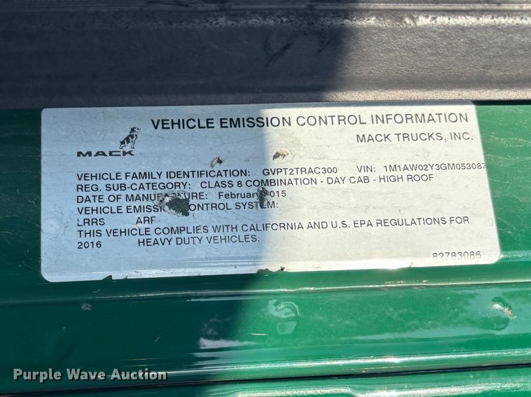 image for item YA2314 2016 Mack CXU613 semi truck