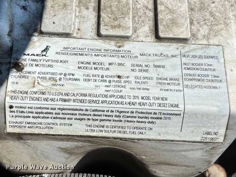 image for item YA2315 2016 Mack CXU613 semi truck