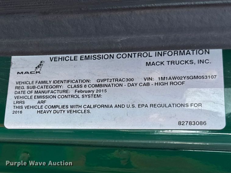 image for item YA2316 2016 Mack CXU613 semi truck