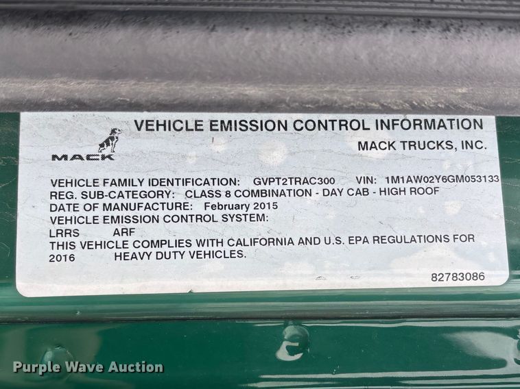 image for item YA2320 2016 Mack CXU613 semi truck