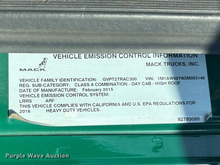 image for item YA2321 2016 Mack CXU613 semi truck