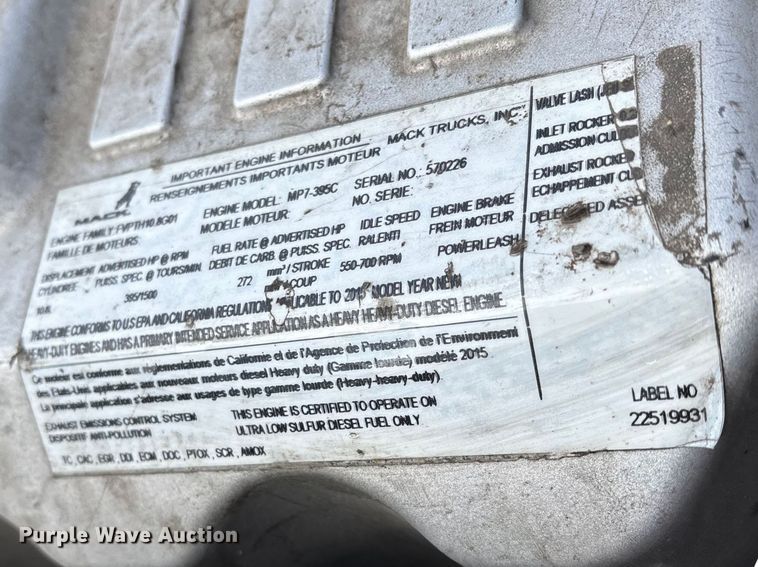 image for item YA2322 2016 Mack CXU613 semi truck