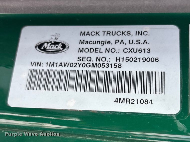 image for item YA2322 2016 Mack CXU613 semi truck