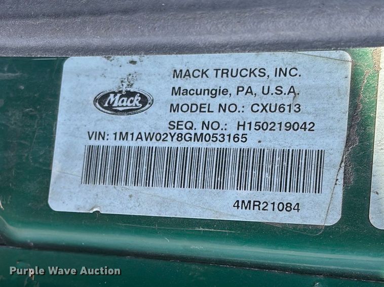 image for item YA2323 2016 Mack CXU613 semi truck
