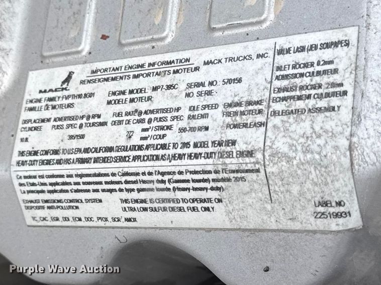 image for item YA2359 2016 Mack CXU613 semi truck