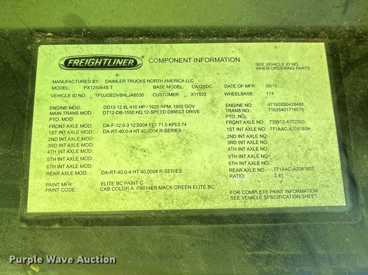 image for item YA2360 2017 Freightliner Cascadia 125 semi truck