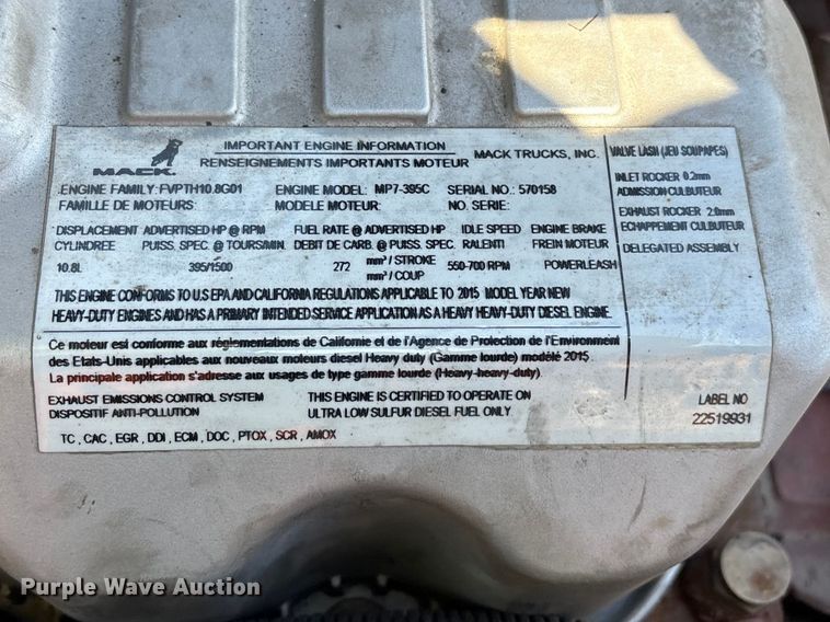 image for item YA2365 2016 Mack CXU613 semi truck