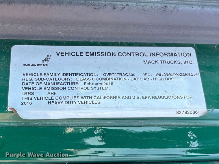 image for item YA2365 2016 Mack CXU613 semi truck