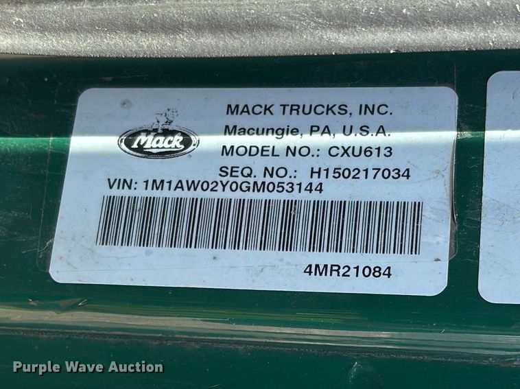 image for item YA2365 2016 Mack CXU613 semi truck