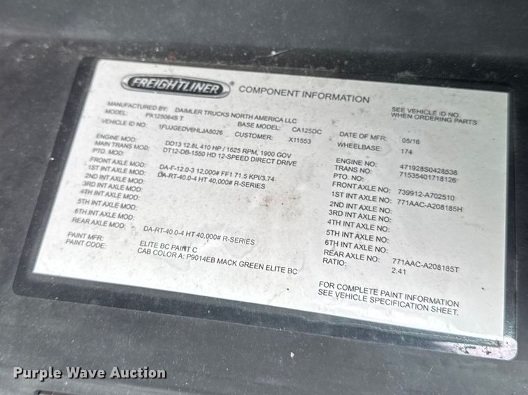 image for item YA2397 2017 Freightliner Cascadia 125 semi truck