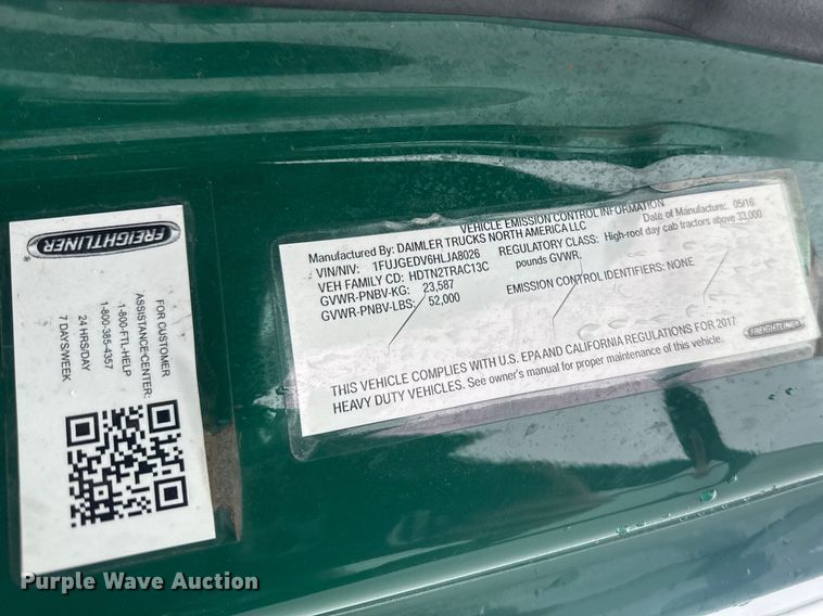 image for item YA2397 2017 Freightliner Cascadia 125 semi truck