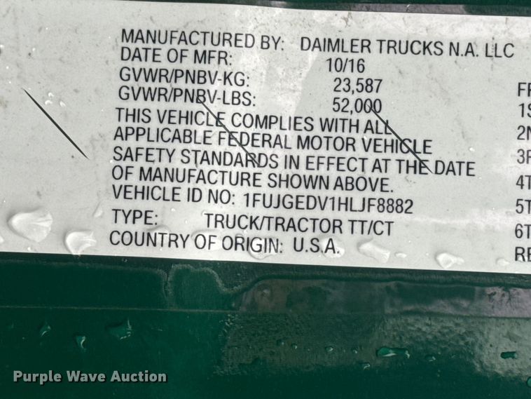 image for item YA2398 2017 Freightliner Cascadia 125 semi truck