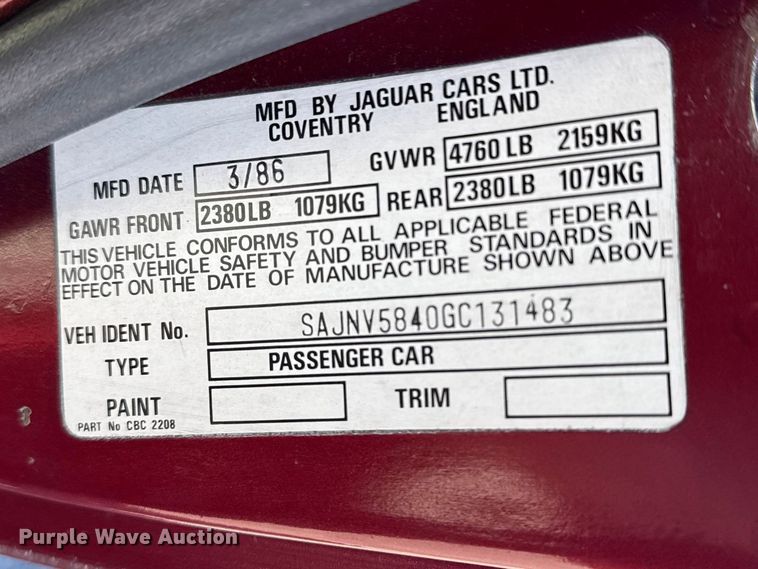 image for item DO8476 1986 Jaguar XJ-S 