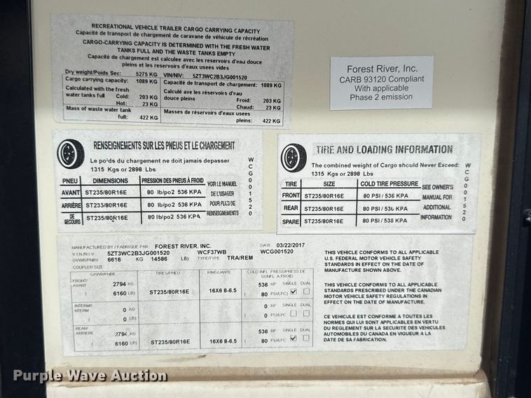 image for item DR0991 2018 Forest River Wildcat 37B camper