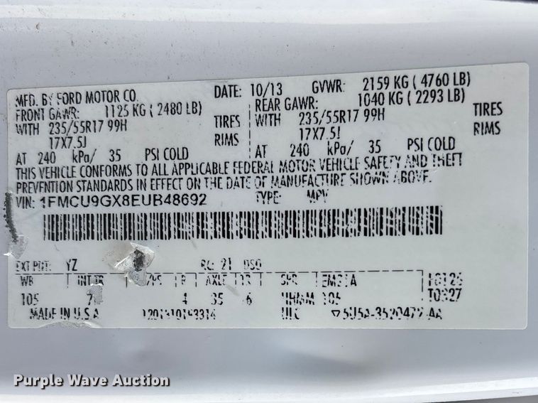 image for item DT0113 2014 Ford Escape SE SUV