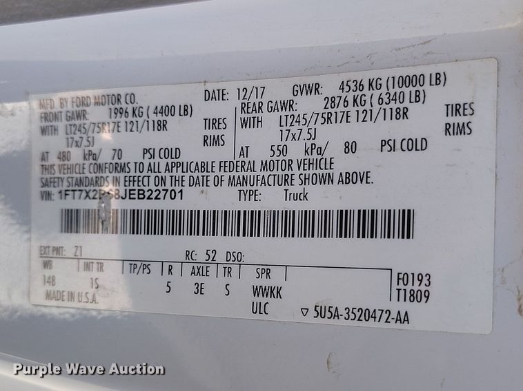 image for item DT0979 2018 Ford F250 Super Duty Ext. Cab pickup truck