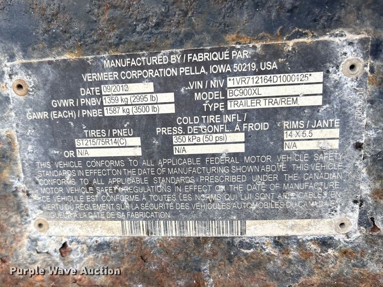 image for item DT2866 2012 Vermeer BC900XL wood chipper