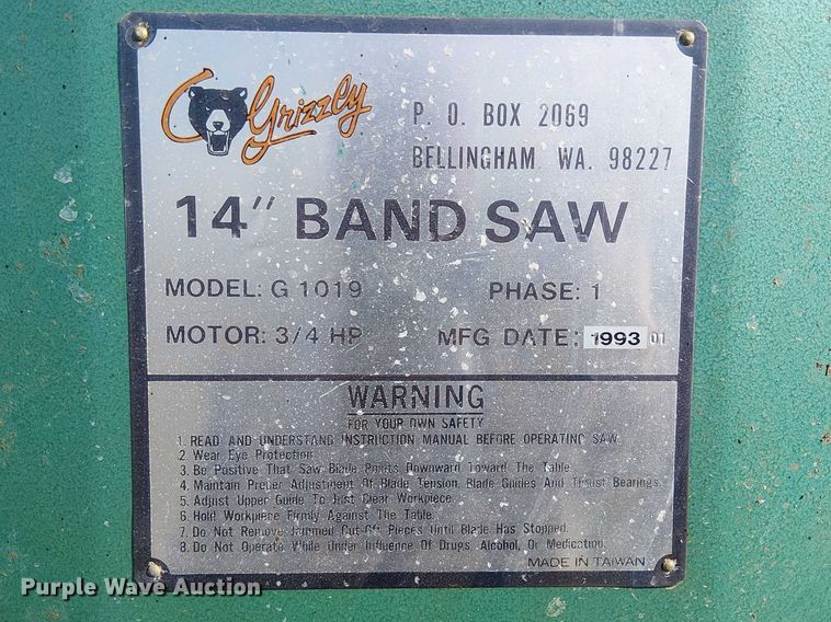 image for item DU3108 1993 Grizzly G1019 band saw