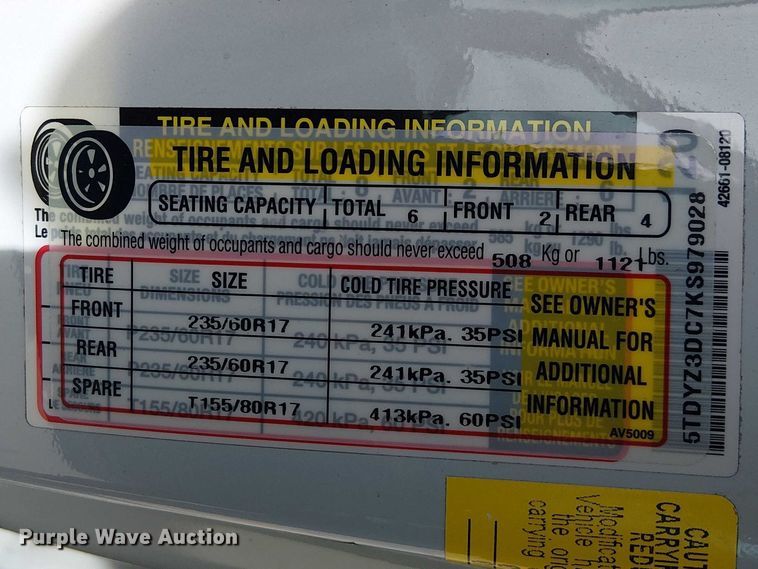 image for item DU3111 2019 Toyota Sienna XLE handicap accessible van