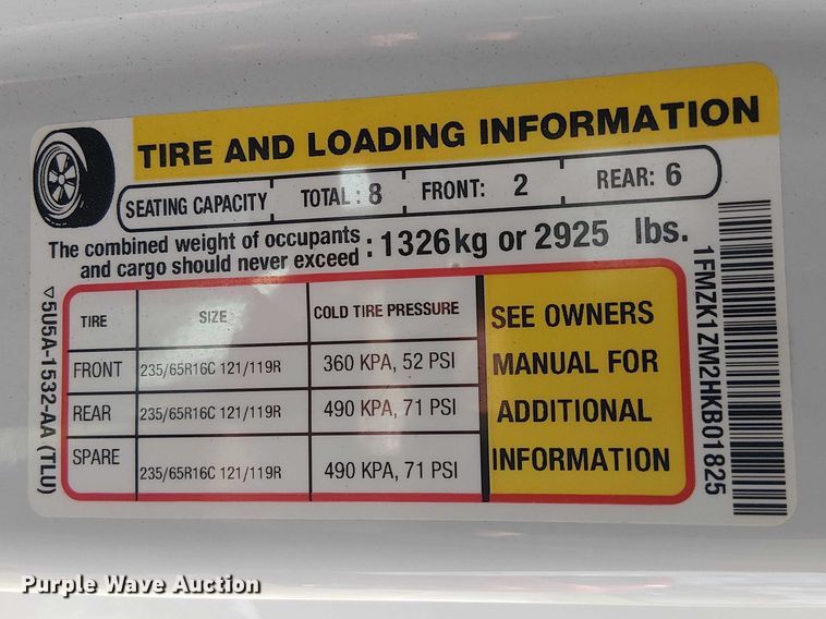 image for item DU3112 2017 Ford Transit 150 van