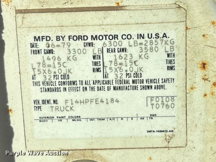 image for item EA4658 1979 Ford F150 pickup truck cab and chassis