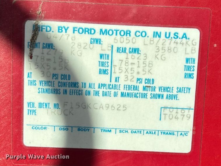 image for item EA4660 1978 Ford F150 Ranger pickup truck