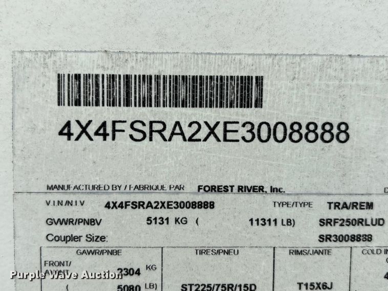 image for item EA7209 2014 Sabre Forest River 250RLUD camper