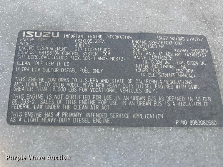 image for item EC8280 2017 Isuzu NRR box truck