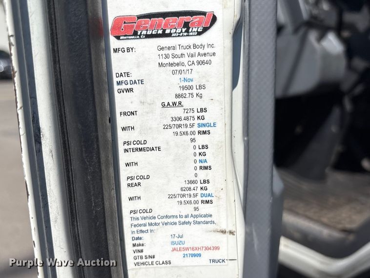 image for item EC8280 2017 Isuzu NRR box truck