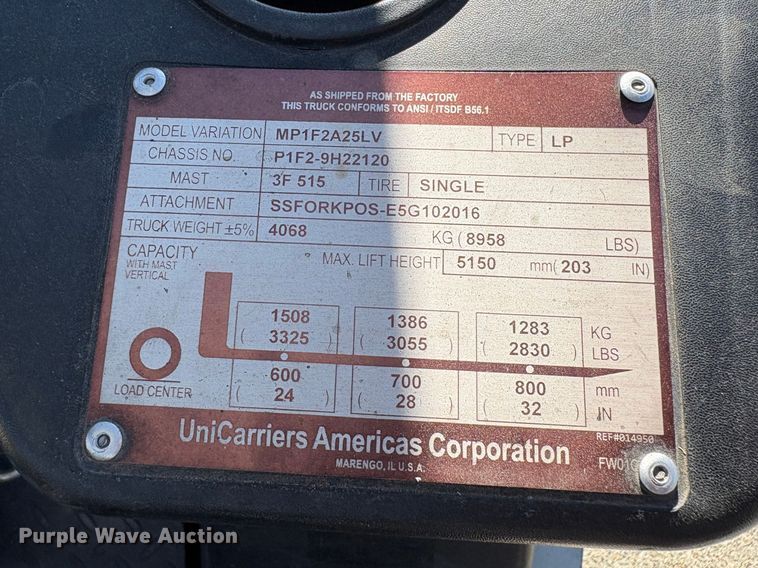 image for item EC8286 2017 UniCarriers PF50 forklift
