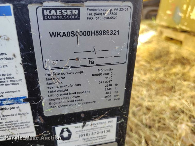 image for item EC8304 2017 Kaeser M58 Utility air compressor