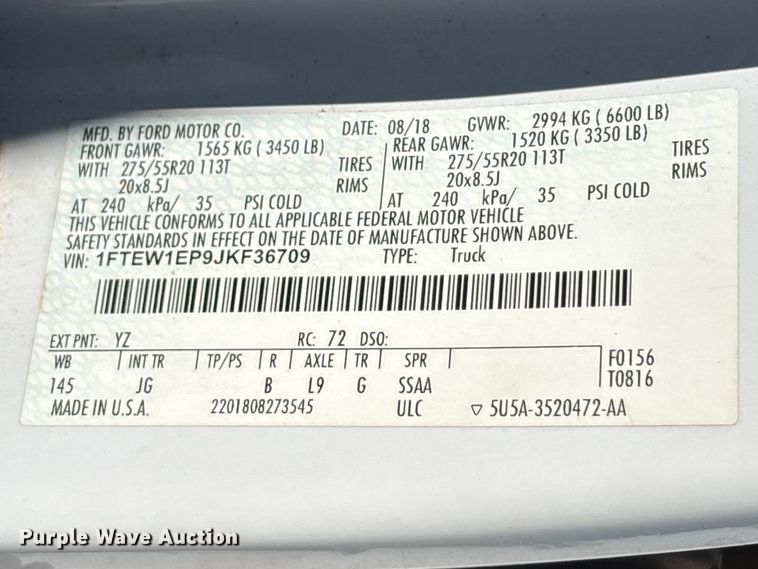 image for item EC8310 2018 Ford F150 Crew Cab pickup truck