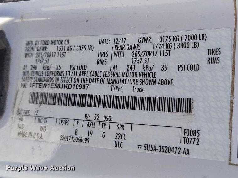 image for item EC8986 2018 Ford F-150 Crew Cab pickup truck