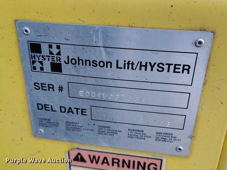 image for item EC8990 2003 Hyster 100 forklift