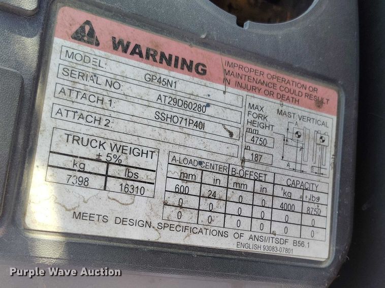 image for item EC8993 Caterpillar GP45N1 forklift