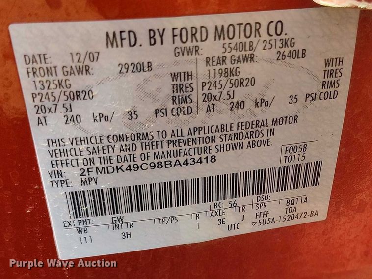 image for item EC8995 2008 Ford Edge Limited SUV