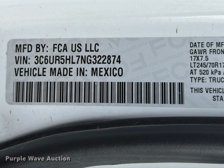 image for item ED5154 2022 RAM 2500 Crew Cab pickup truck