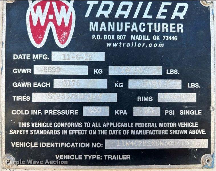 image for item ED5174 2013 W-W Trailer Mfg. enclosed cargo trailer