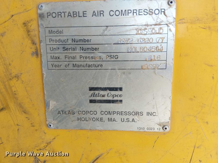 image for item EE5229 1997 Atlas Copco XAS90 air compressor