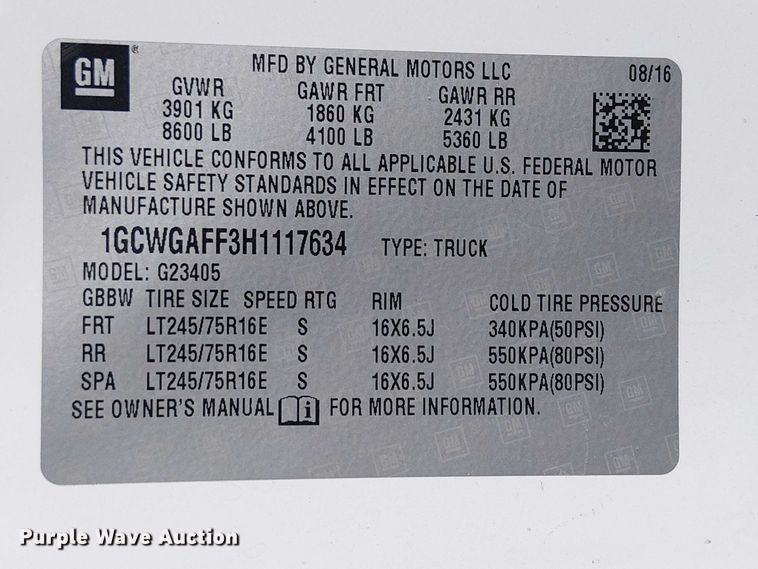 image for item EE5231 2017 Chevrolet Express 2500 van