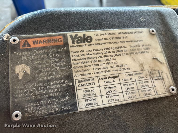 image for item EF1020 Yale NR040AENS24TE091 forklift