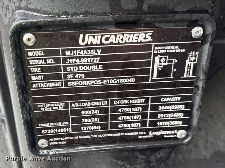 image for item EF1023 2017 UniCarriers PF80YLP forklift