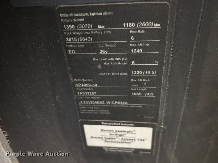 image for item EF1033 2019 Crown SP4050-30 order picker