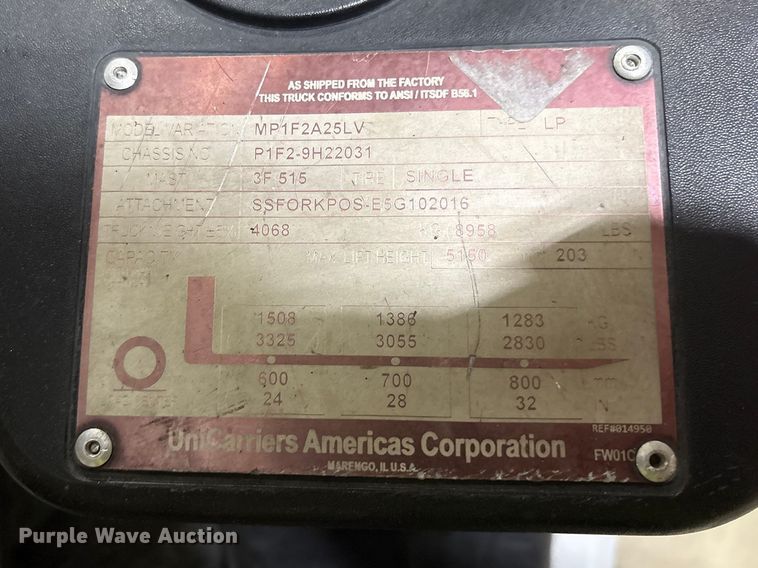 image for item EF1034 2017 UniCarriers PF50 forklift