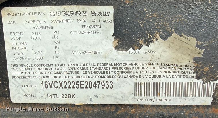 image for item EG2132 2014 Big Tex 14TL-22BK tilt deck utility trailer