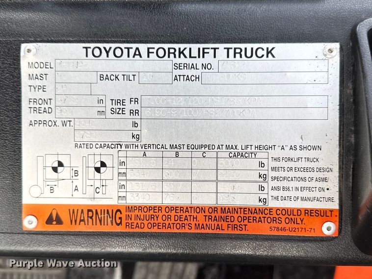 image for item EG8875 Toyota 7FGU25 forklift
