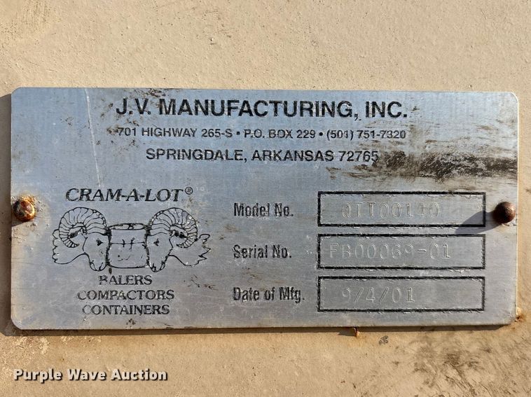 image for item EO4050 2001 J.V. Manufacturing, Inc. Cram-A-Lot QTT00140 cart tipper