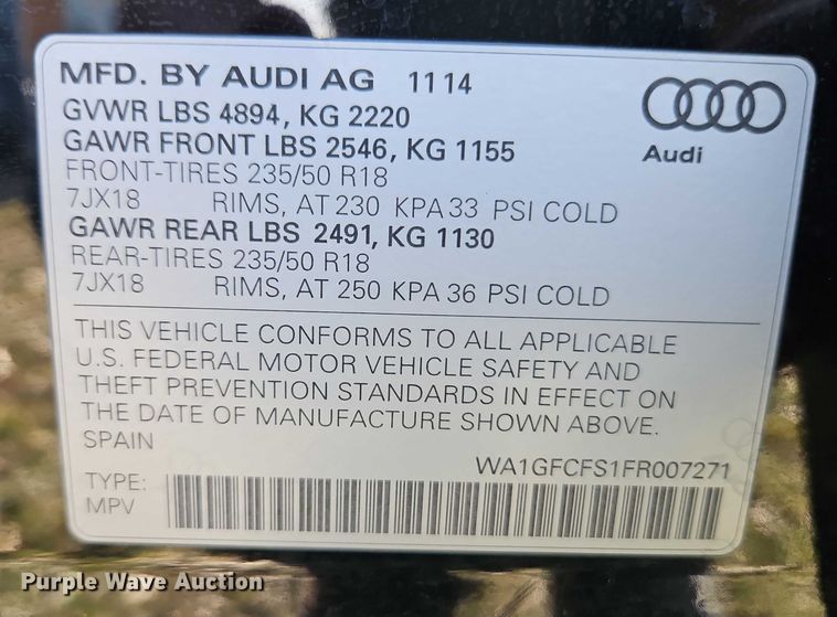image for item EO4991 2015 Audi Q3 SUV
